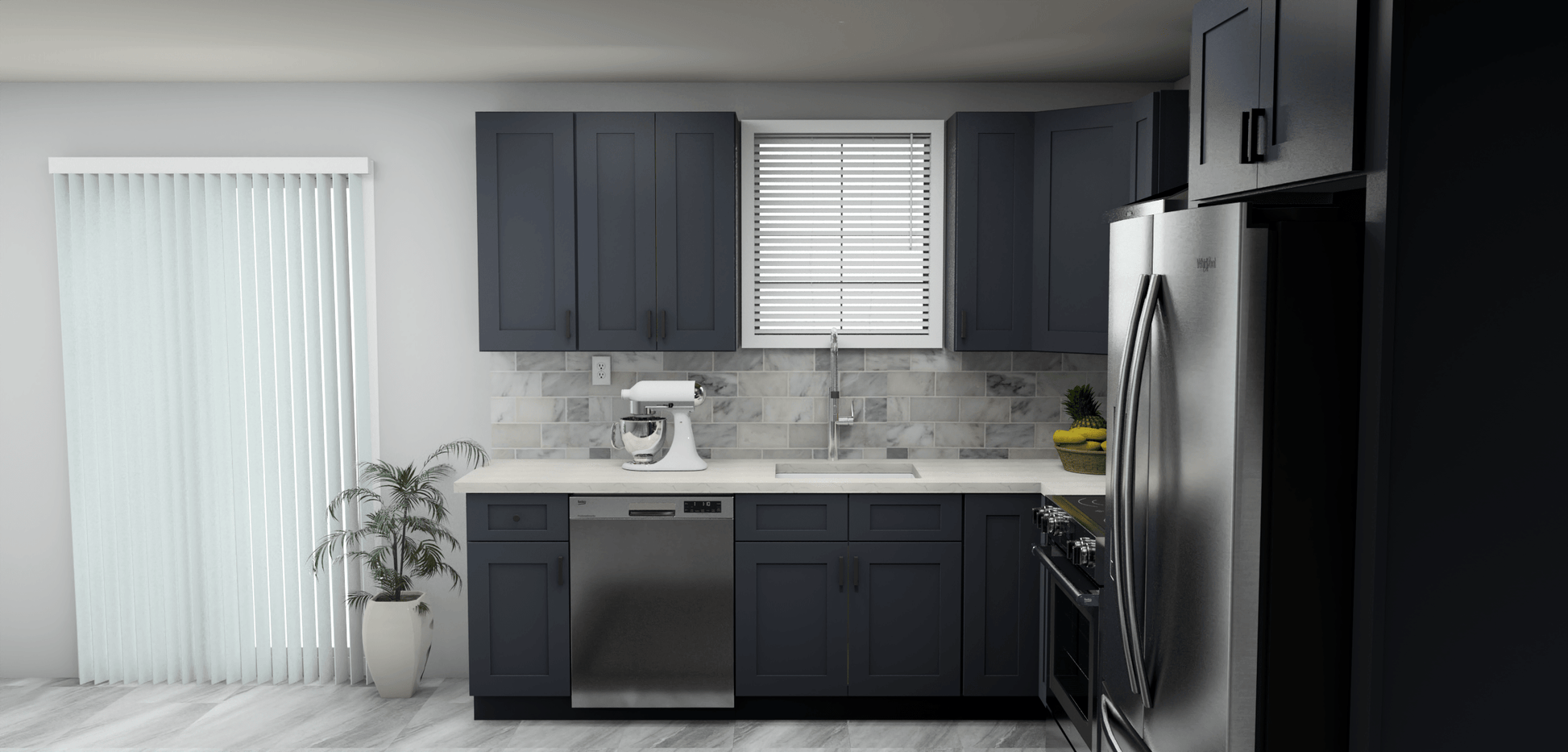 Fabuwood Allure Galaxy Indigo 9 x 11 L Shaped Kitchen Side Layout Photo