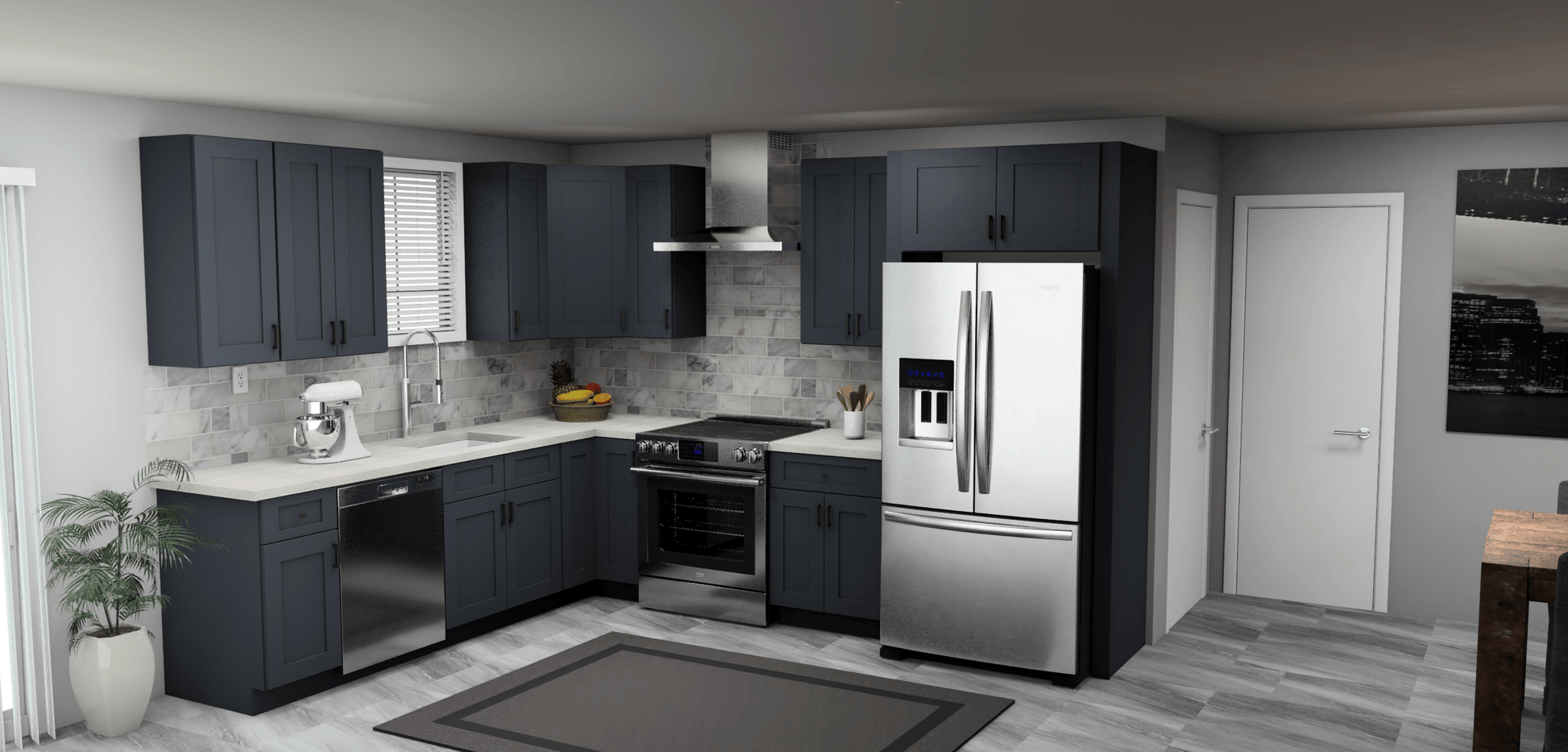 Fabuwood Allure Galaxy Indigo 9 x 11 L Shaped Kitchen Main Layout Photo