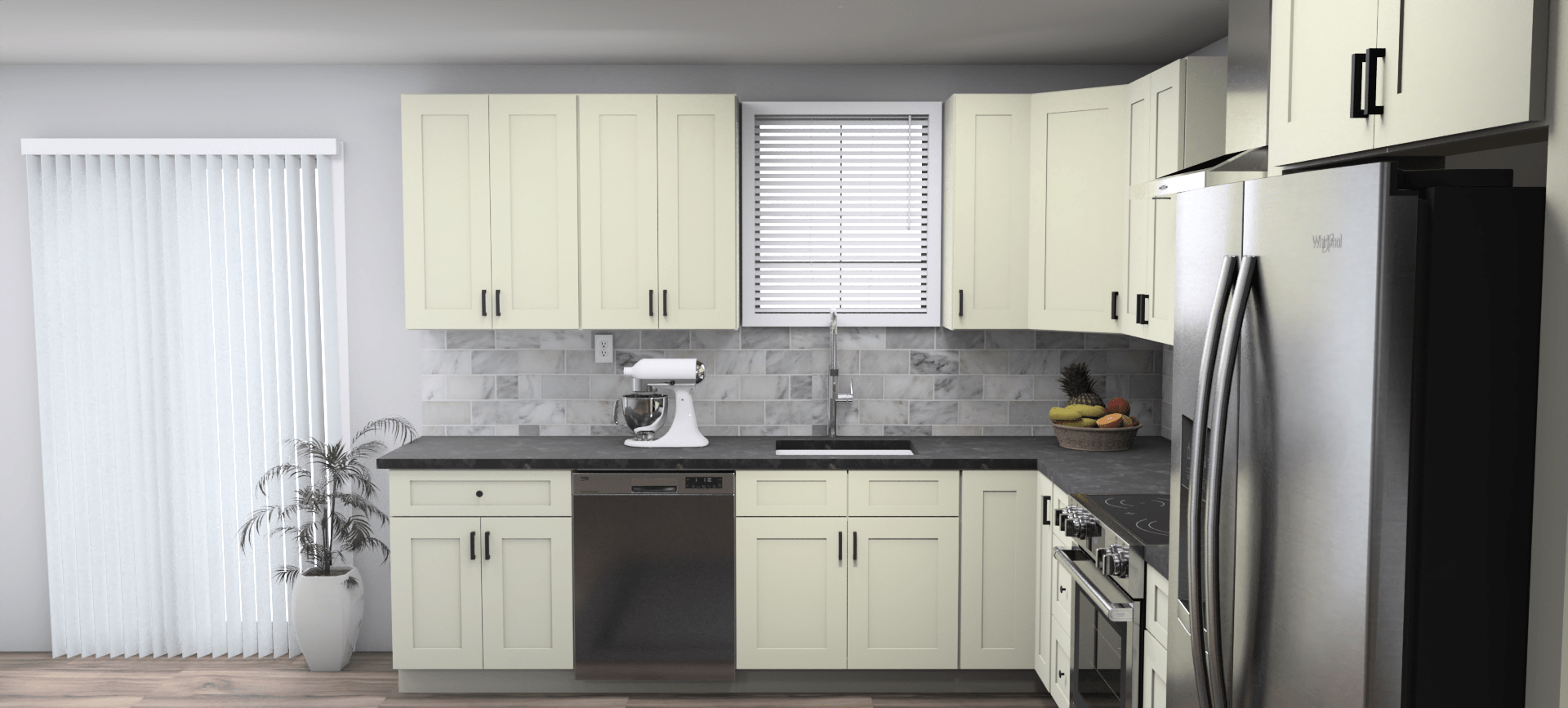 Fabuwood Allure Galaxy Linen 10 x 13 L Shaped Kitchen Side Layout Photo