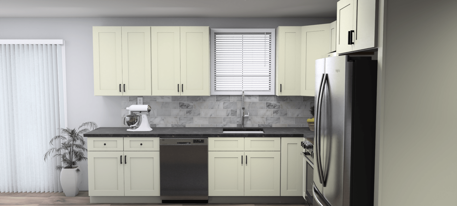 Fabuwood Allure Galaxy Linen 11 x 10 L Shaped Kitchen Side Layout Photo