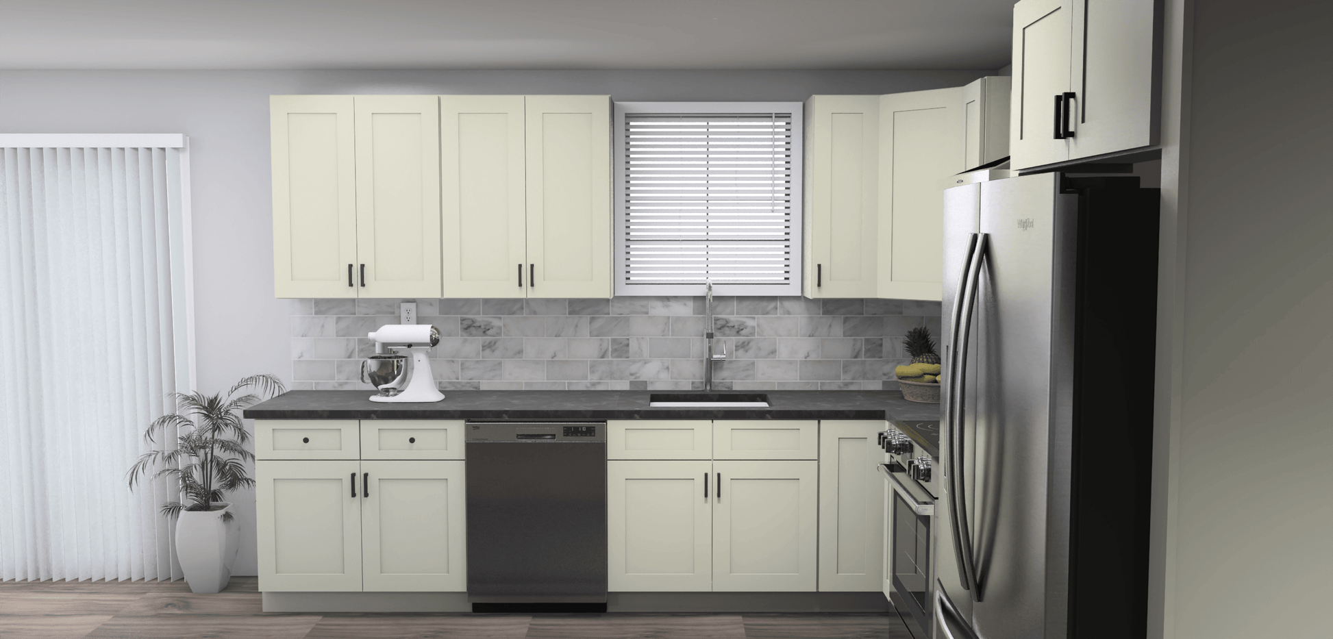 Fabuwood Allure Galaxy Linen 11 x 11 L Shaped Kitchen Side Layout Photo