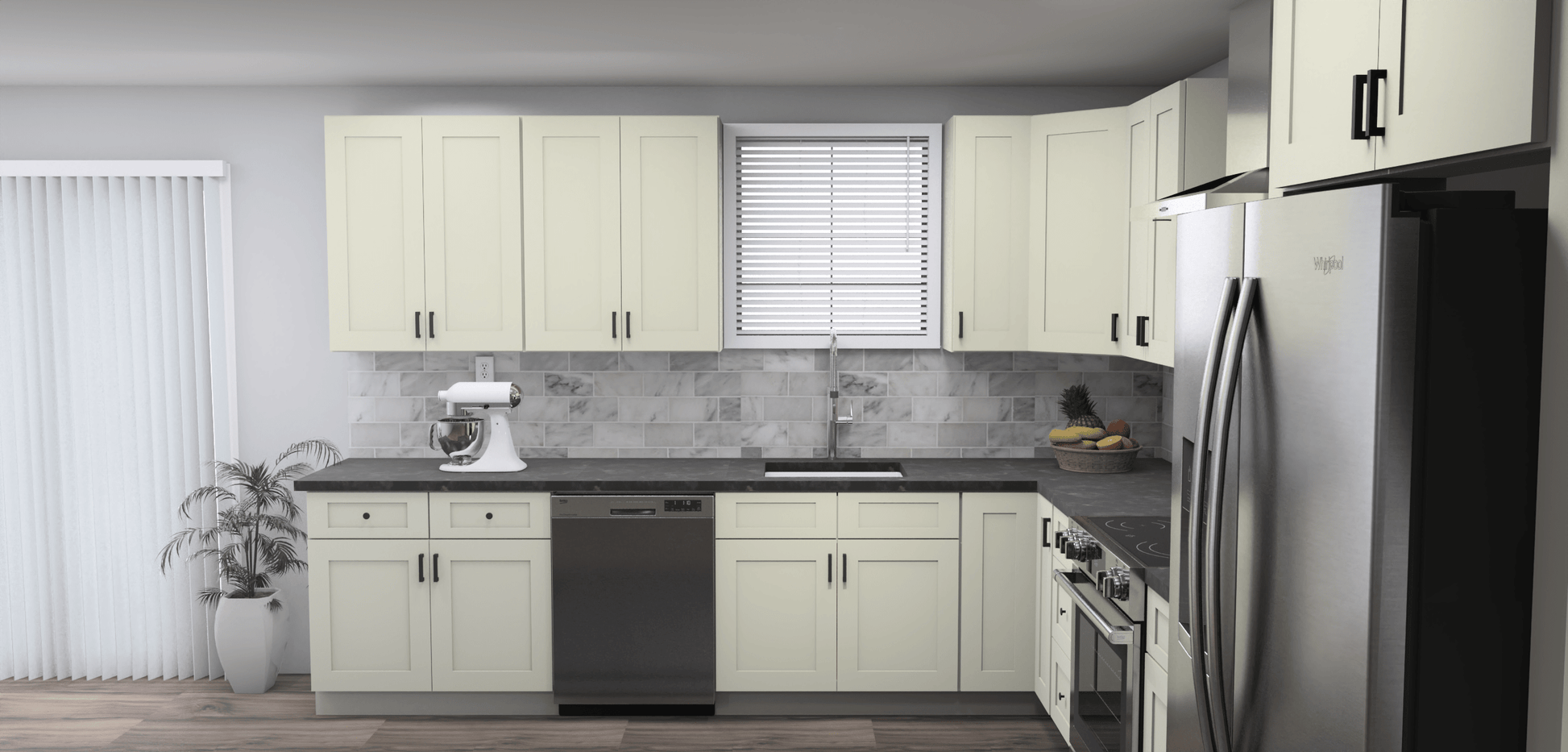 Fabuwood Allure Galaxy Linen 11 x 13 L Shaped Kitchen Side Layout Photo
