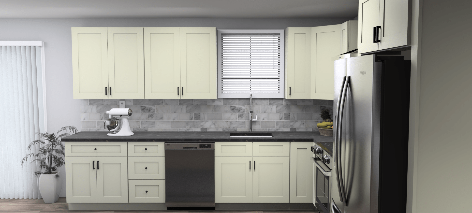 Fabuwood Allure Galaxy Linen 12 x 11 L Shaped Kitchen Side Layout Photo