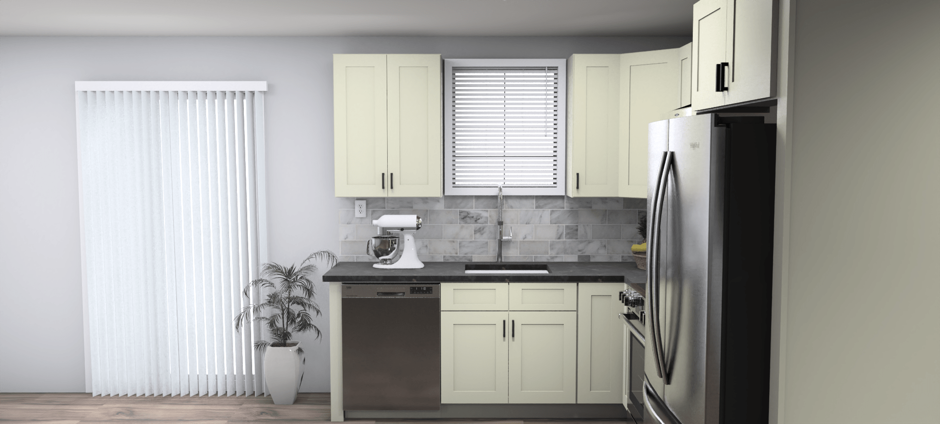 Fabuwood Allure Galaxy Linen 8 x 10 L Shaped Kitchen Side Layout Photo