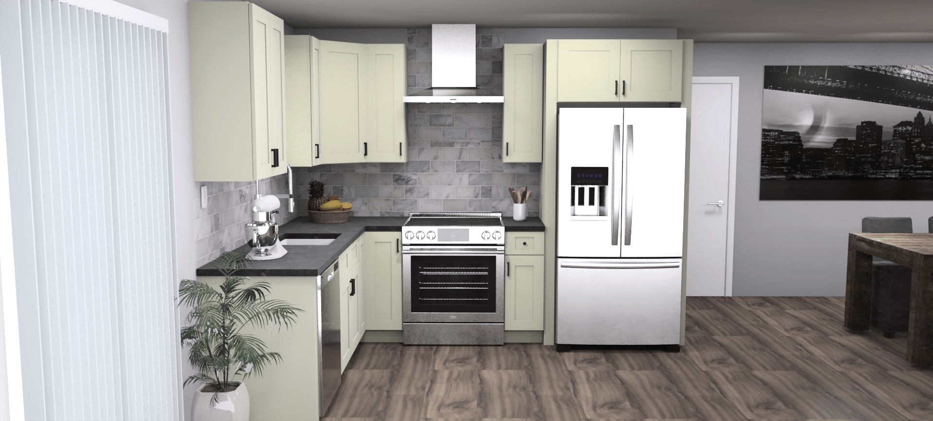 Fabuwood Allure Galaxy Linen 8 x 10 L Shaped Kitchen Front Layout Photo