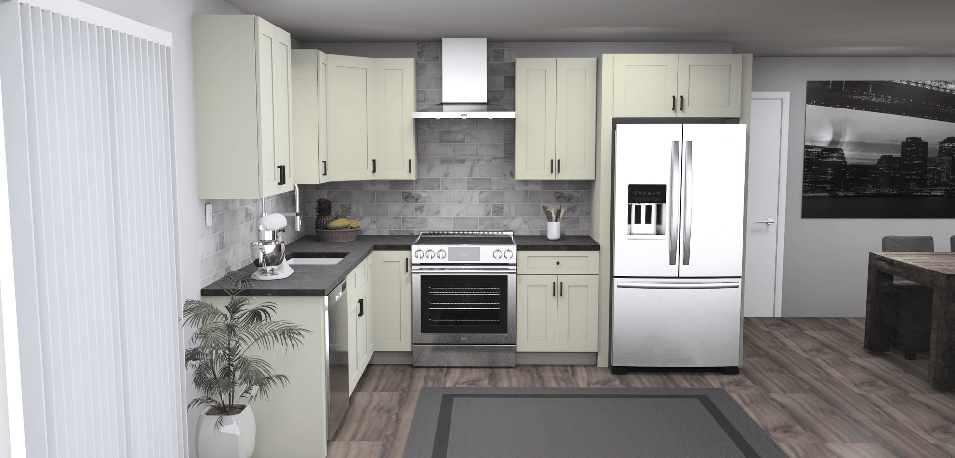 Fabuwood Allure Galaxy Linen 8 x 11 L Shaped Kitchen Front Layout Photo