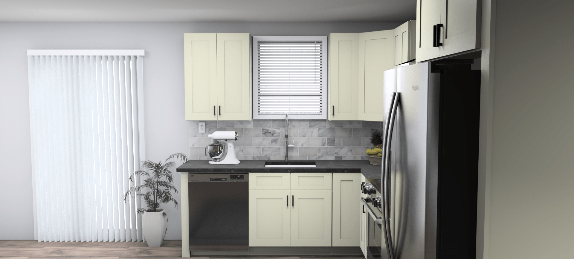 Fabuwood Allure Galaxy Linen 8 x 12 L Shaped Kitchen Side Layout Photo