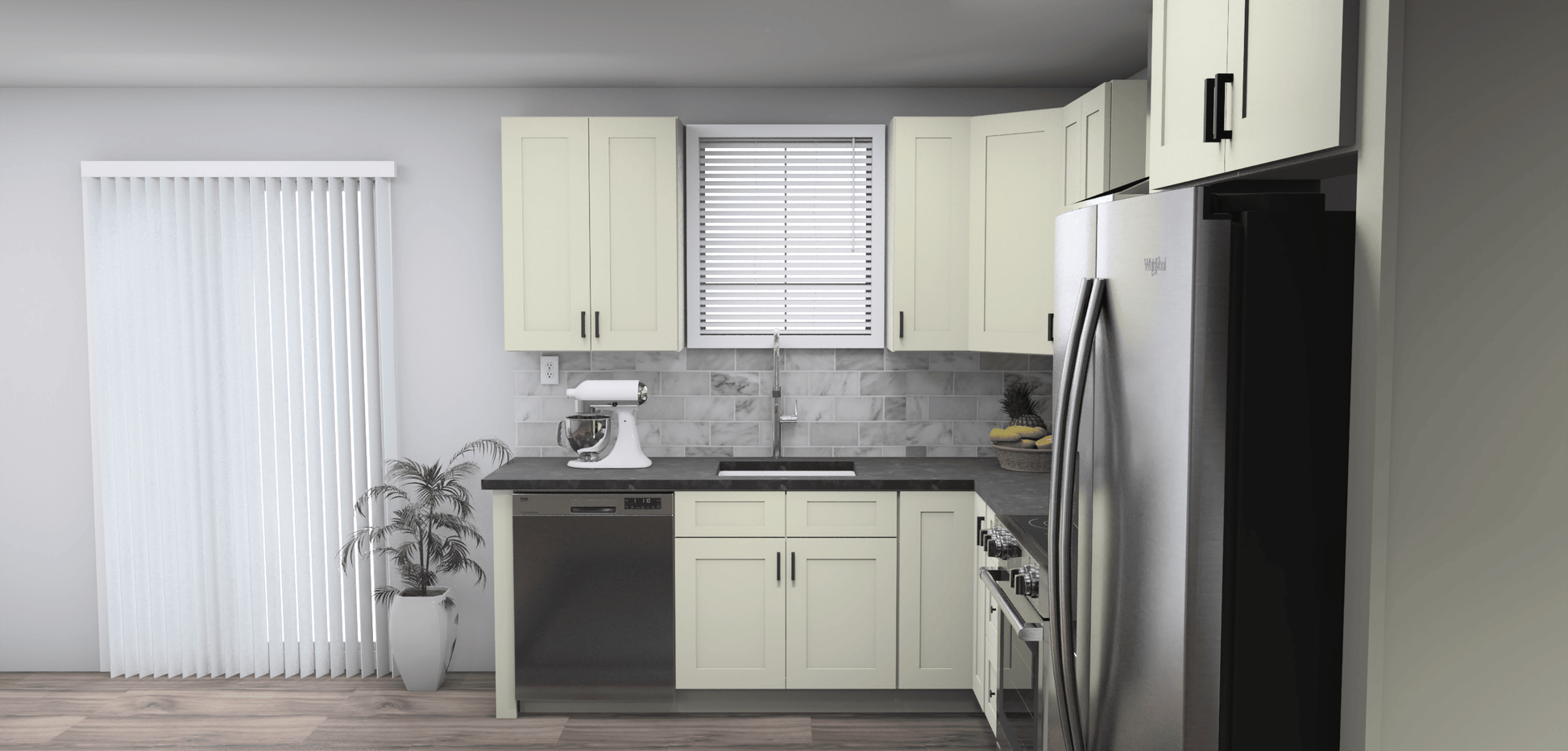 Fabuwood Allure Galaxy Linen 8 x 13 L Shaped Kitchen Side Layout Photo
