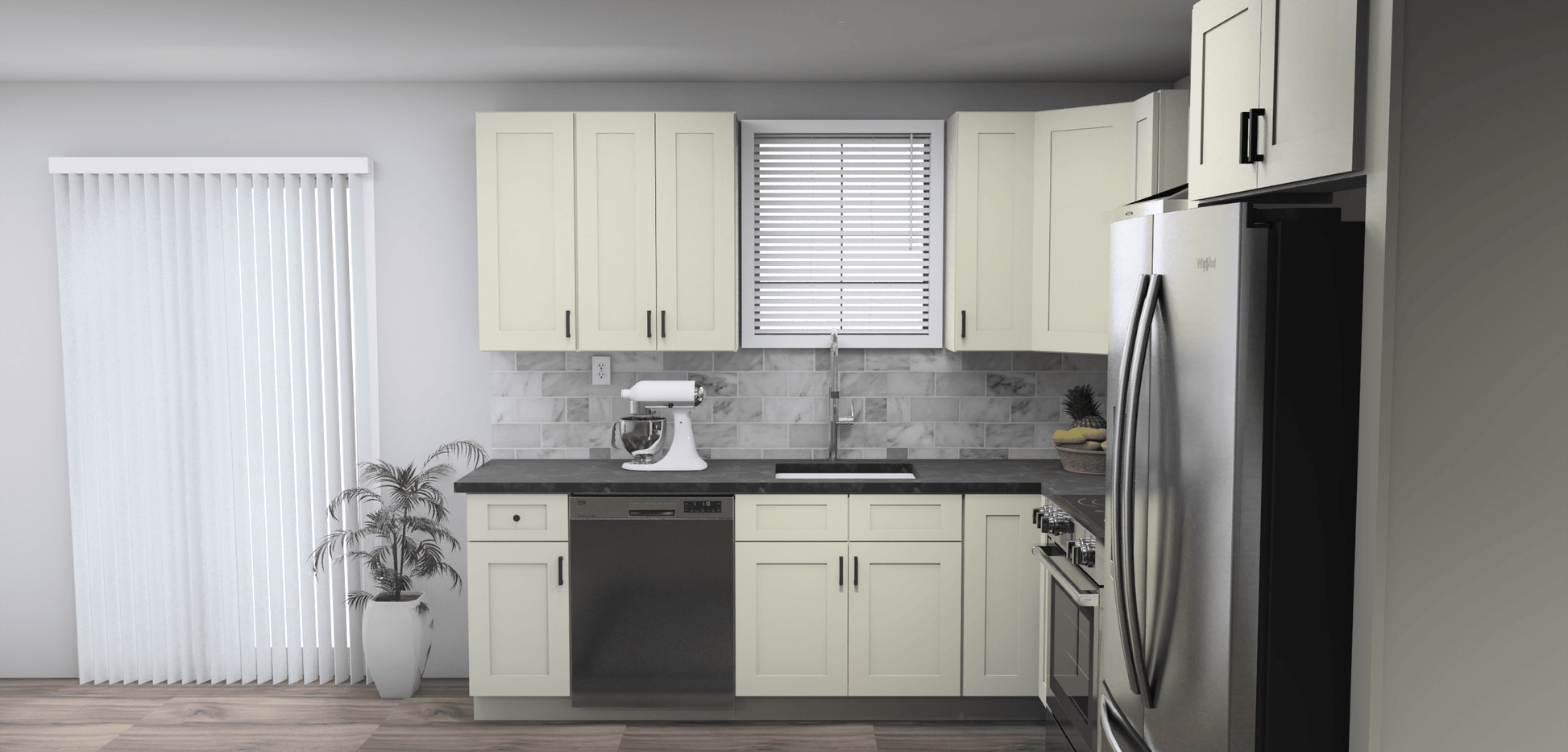 Fabuwood Allure Galaxy Linen 9 x 11 L Shaped Kitchen Side Layout Photo
