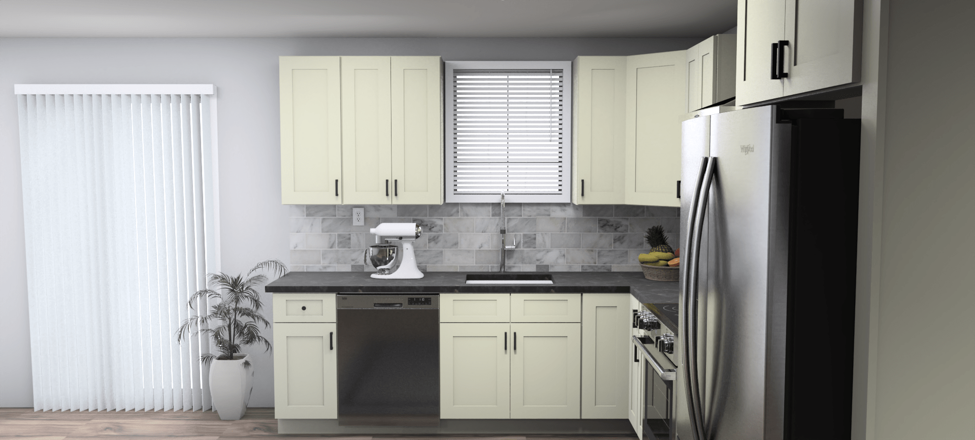 Fabuwood Allure Galaxy Linen 9 x 12 L Shaped Kitchen Side Layout Photo