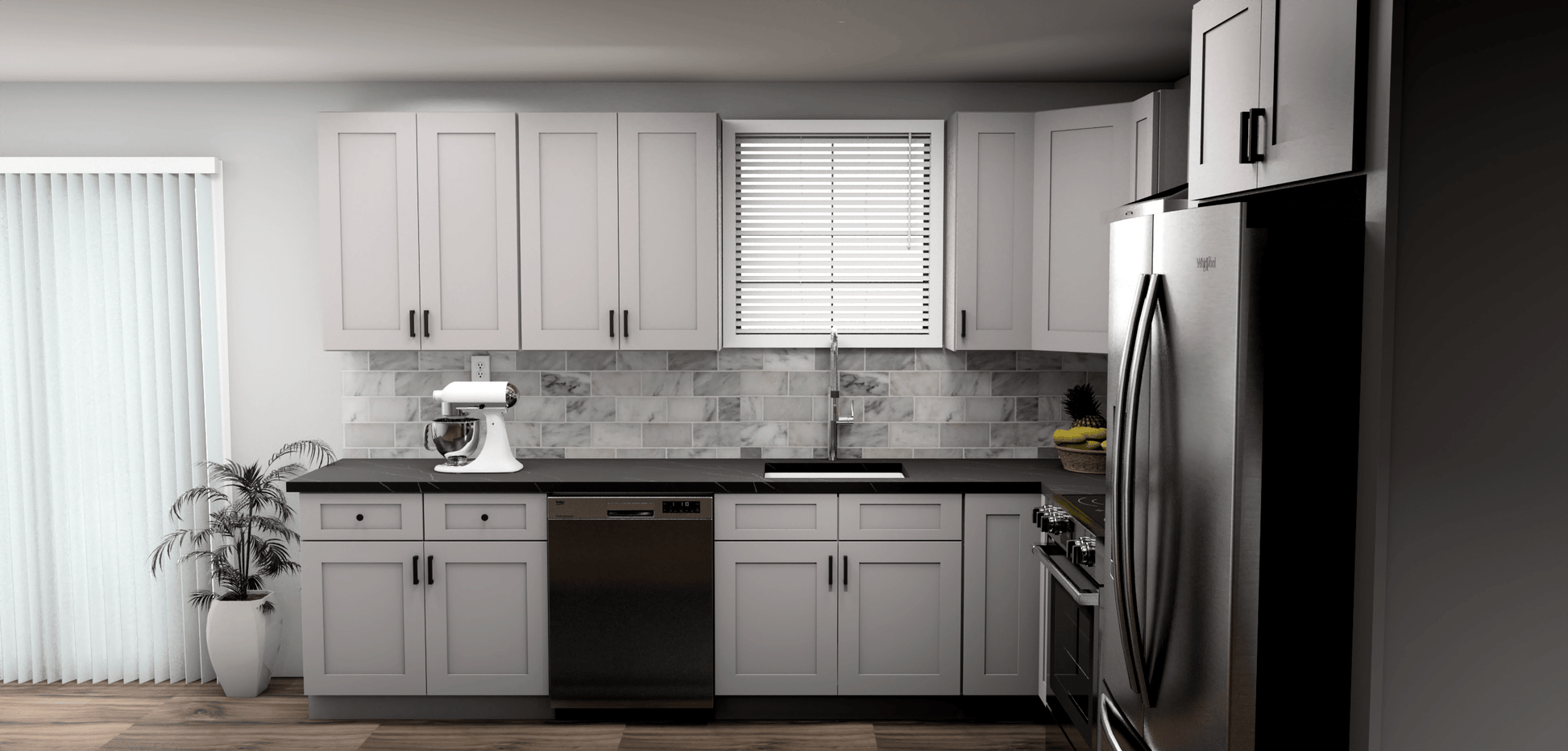 Fabuwood Allure Galaxy Nickel 11 x 11 L Shaped Kitchen Side Layout Photo