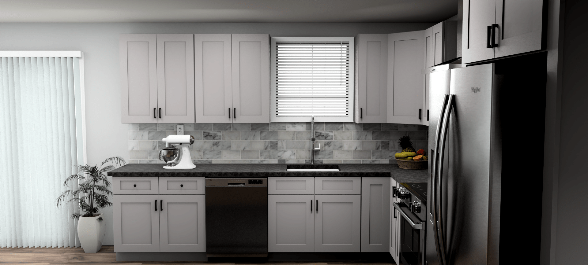 Fabuwood Allure Galaxy Nickel 11 x 12 L Shaped Kitchen Side Layout Photo