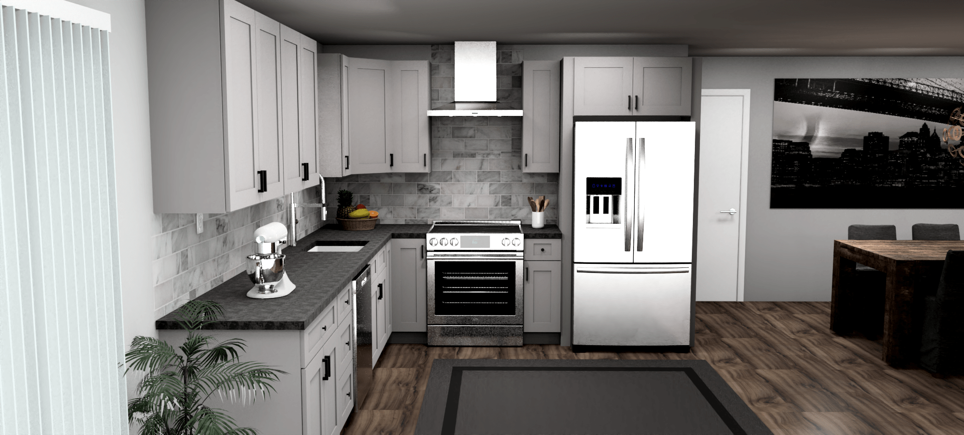 Fabuwood Allure Galaxy Nickel 12 x 10 L Shaped Kitchen Front Layout Photo