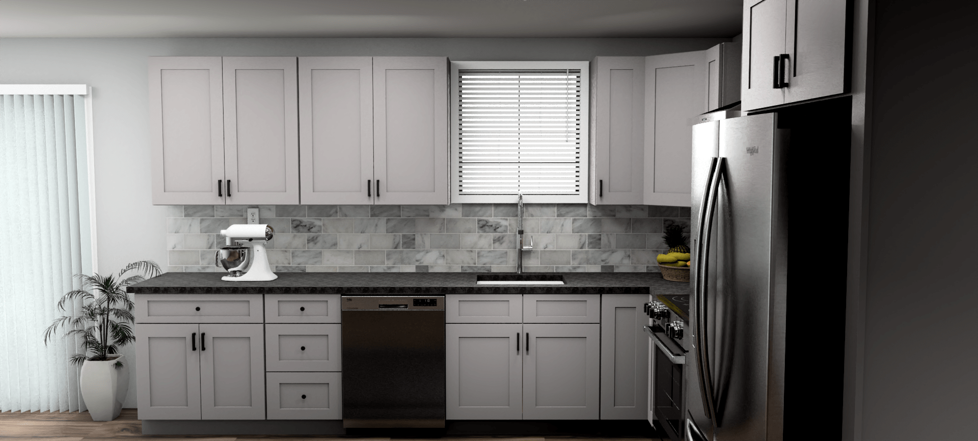 Fabuwood Allure Galaxy Nickel 12 x 11 L Shaped Kitchen Side Layout Photo