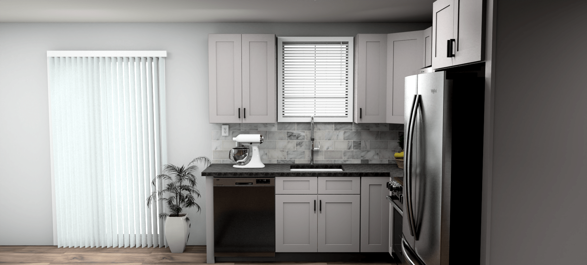 Fabuwood Allure Galaxy Nickel 8 x 10 L Shaped Kitchen Side Layout Photo
