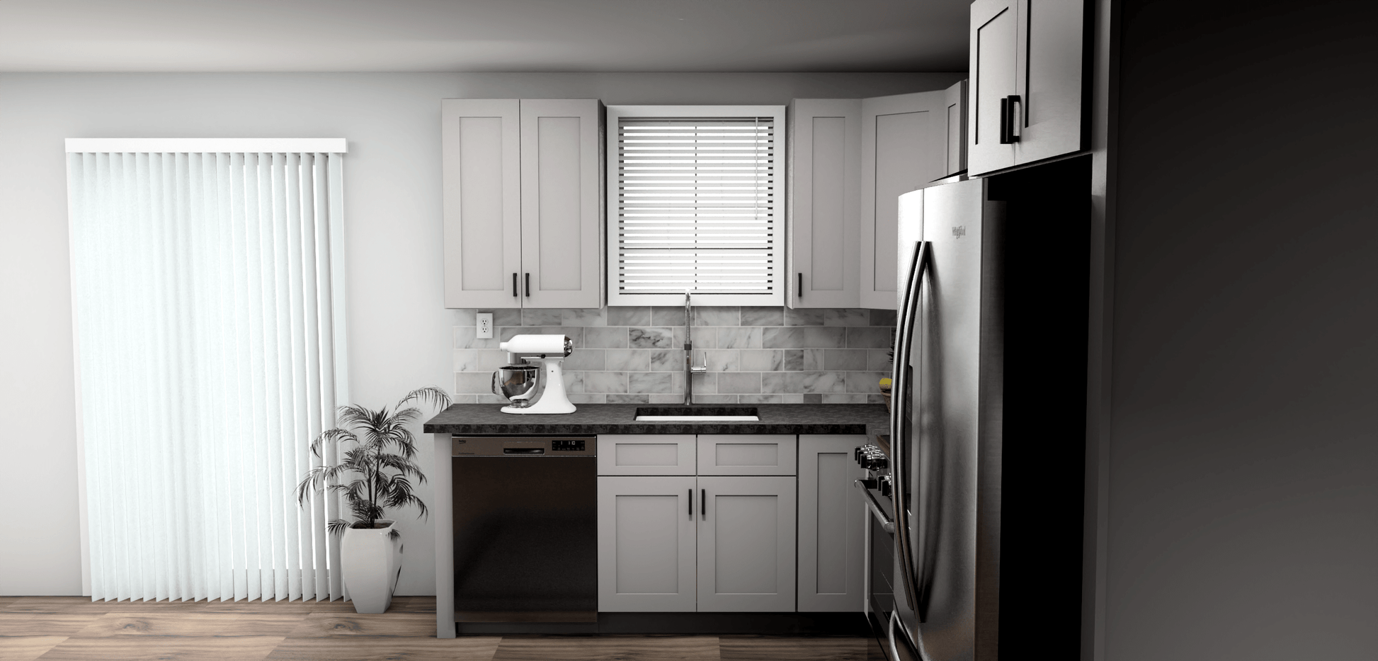 Fabuwood Allure Galaxy Nickel 8 x 11 L Shaped Kitchen Side Layout Photo