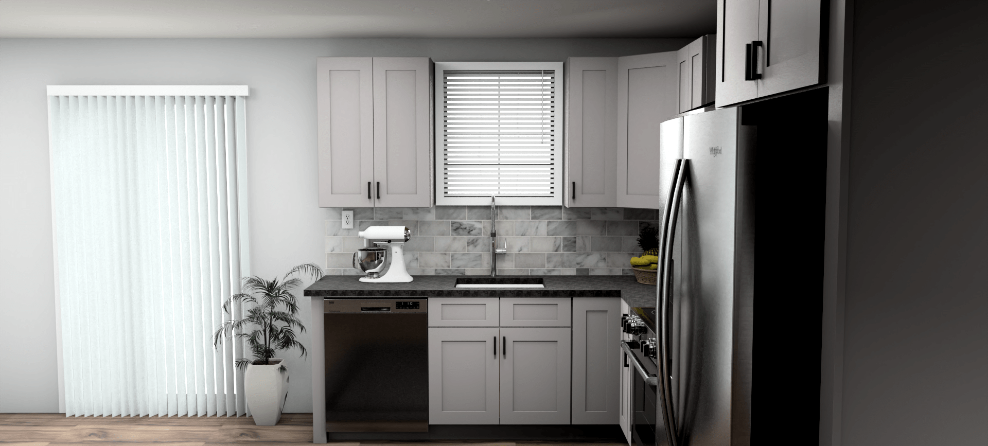 Fabuwood Allure Galaxy Nickel 8 x 12 L Shaped Kitchen Side Layout Photo