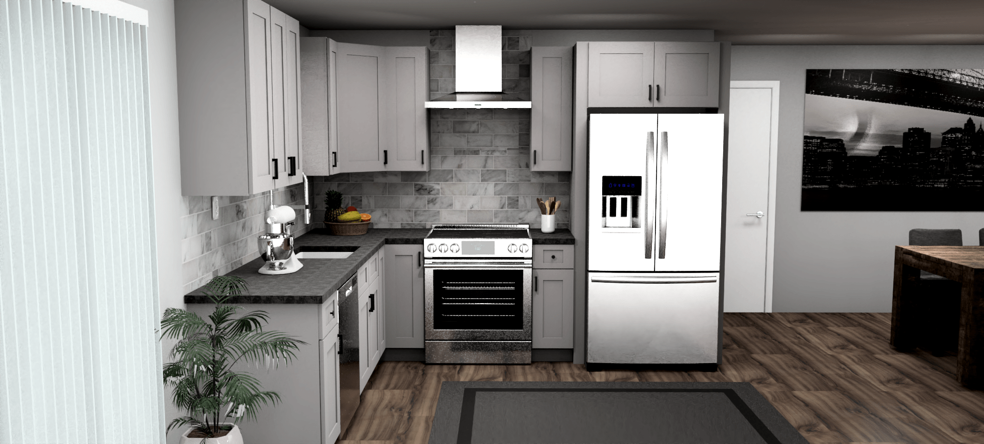 Fabuwood Allure Galaxy Nickel 9 x 10 L Shaped Kitchen Front Layout Photo