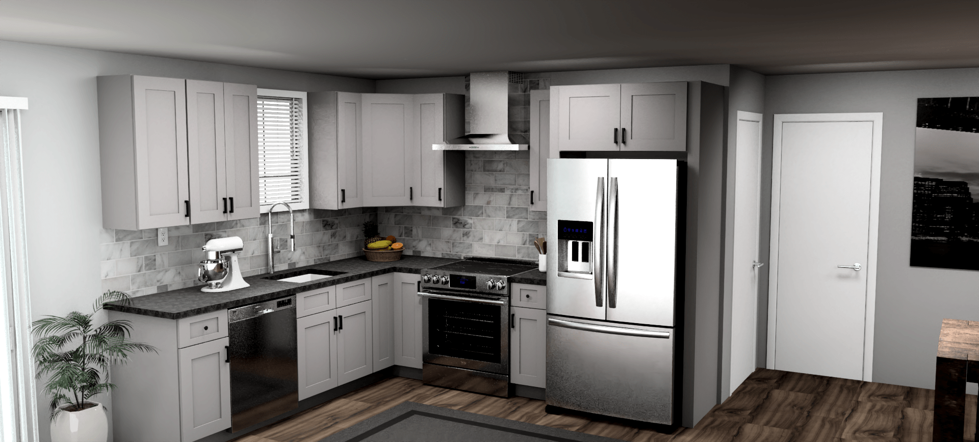 Fabuwood Allure Galaxy Nickel 9 x 10 L Shaped Kitchen Main Layout Photo