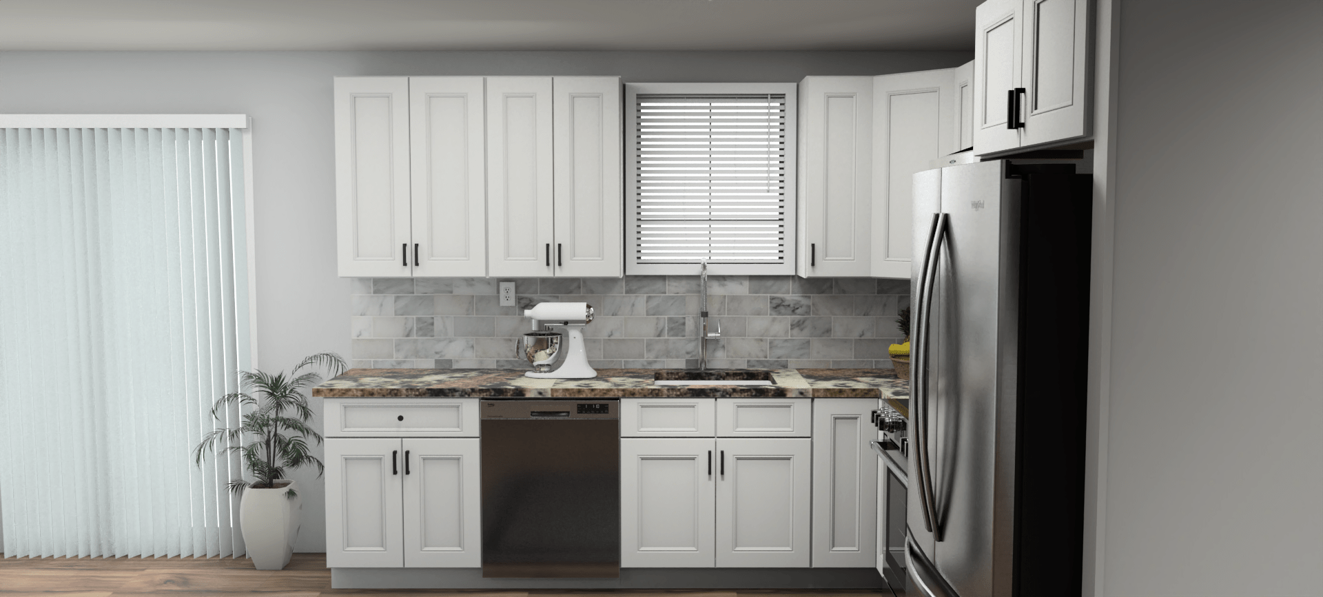 Fabuwood Allure Nexus Frost 10 x 10 L Shaped Kitchen Side Layout Photo