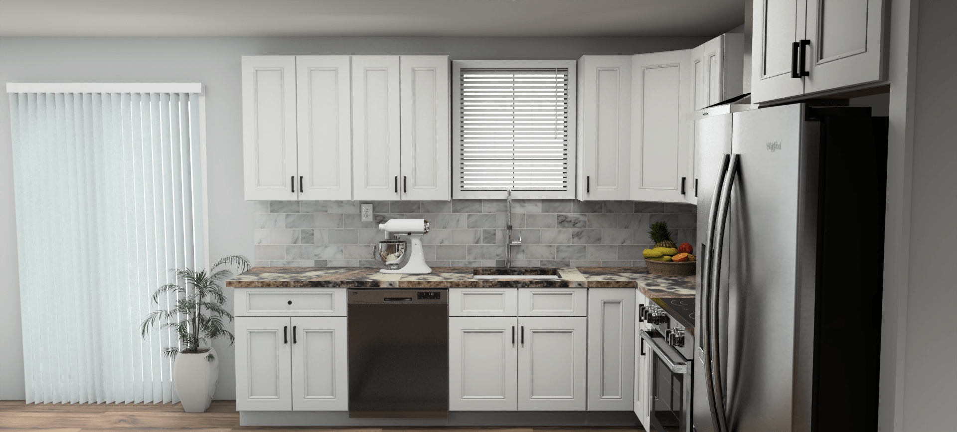 Fabuwood Allure Nexus Frost 10 x 12 L Shaped Kitchen Side Layout Photo