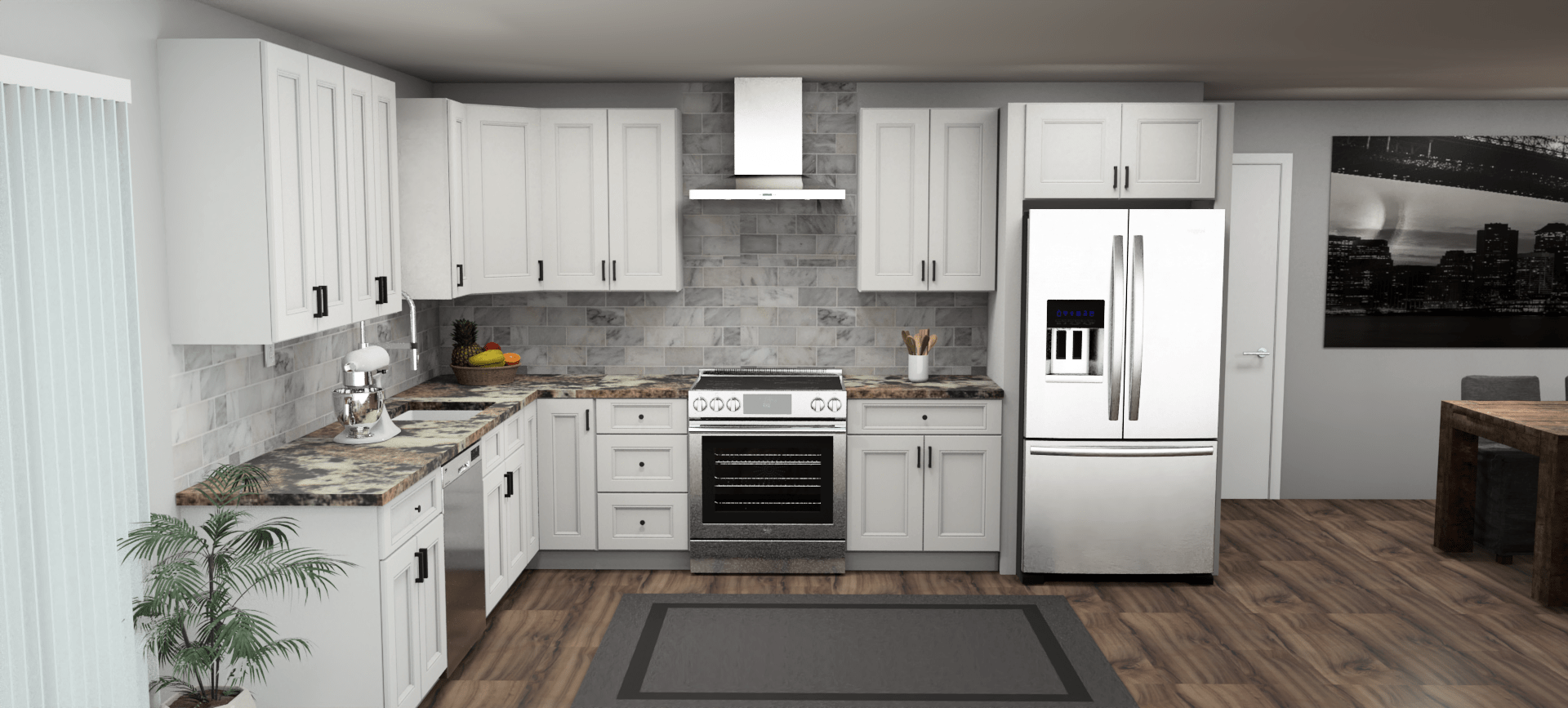 Fabuwood Allure Nexus Frost 10 x 13 L Shaped Kitchen Front Layout Photo