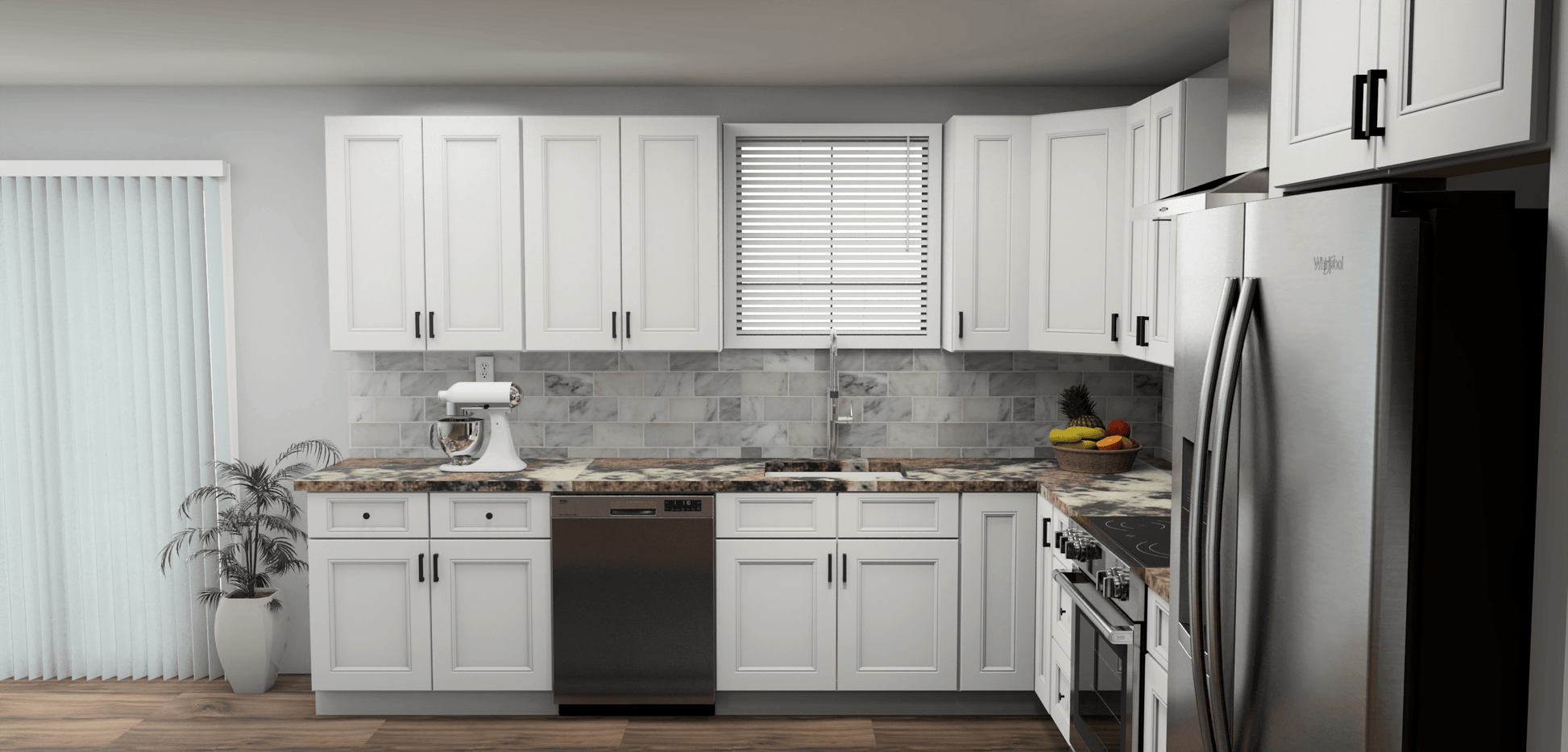 Fabuwood Allure Nexus Frost 11 x 13 L Shaped Kitchen Side Layout Photo