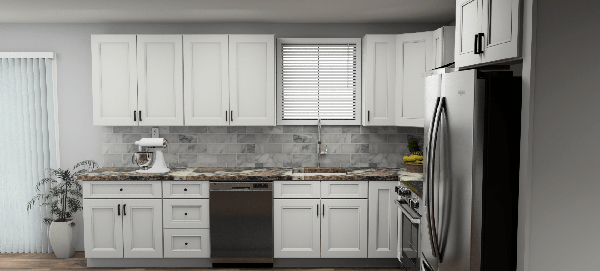 Fabuwood Allure Nexus Frost 12 x 11 L Shaped Kitchen Side Layout Photo