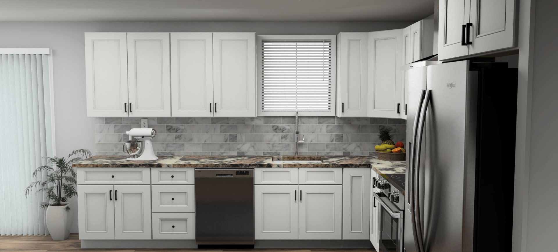 Fabuwood Allure Nexus Frost 12 x 12 L Shaped Kitchen Side Layout Photo