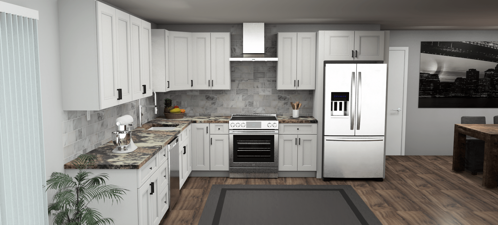 Fabuwood Allure Nexus Frost 12 x 12 L Shaped Kitchen Front Layout Photo