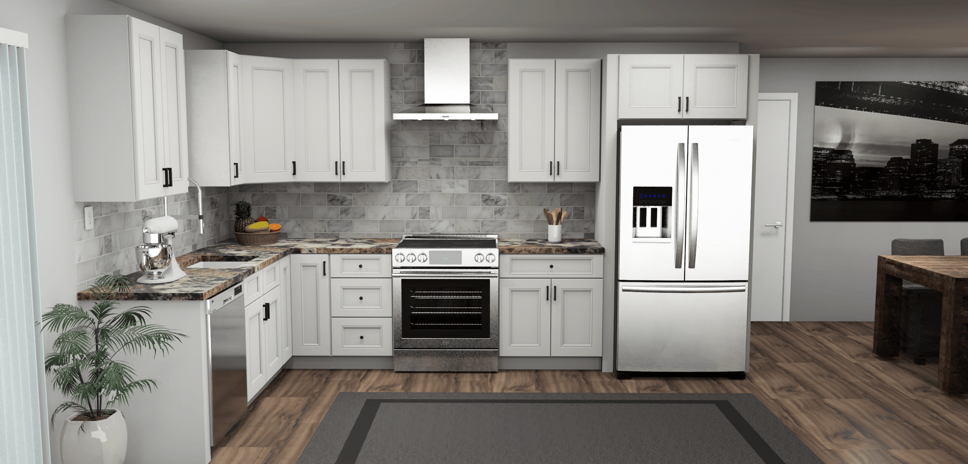Fabuwood Allure Nexus Frost 8 x 13 L Shaped Kitchen Front Layout Photo
