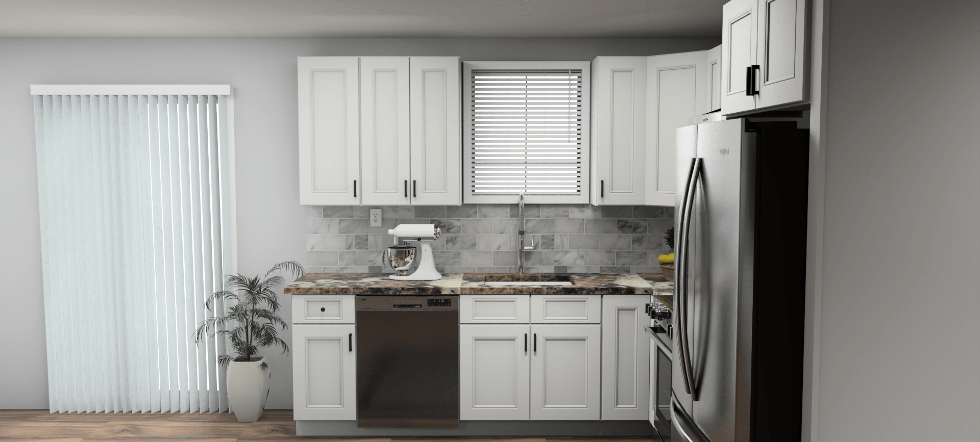Fabuwood Allure Nexus Frost 9 x 10 L Shaped Kitchen Side Layout Photo