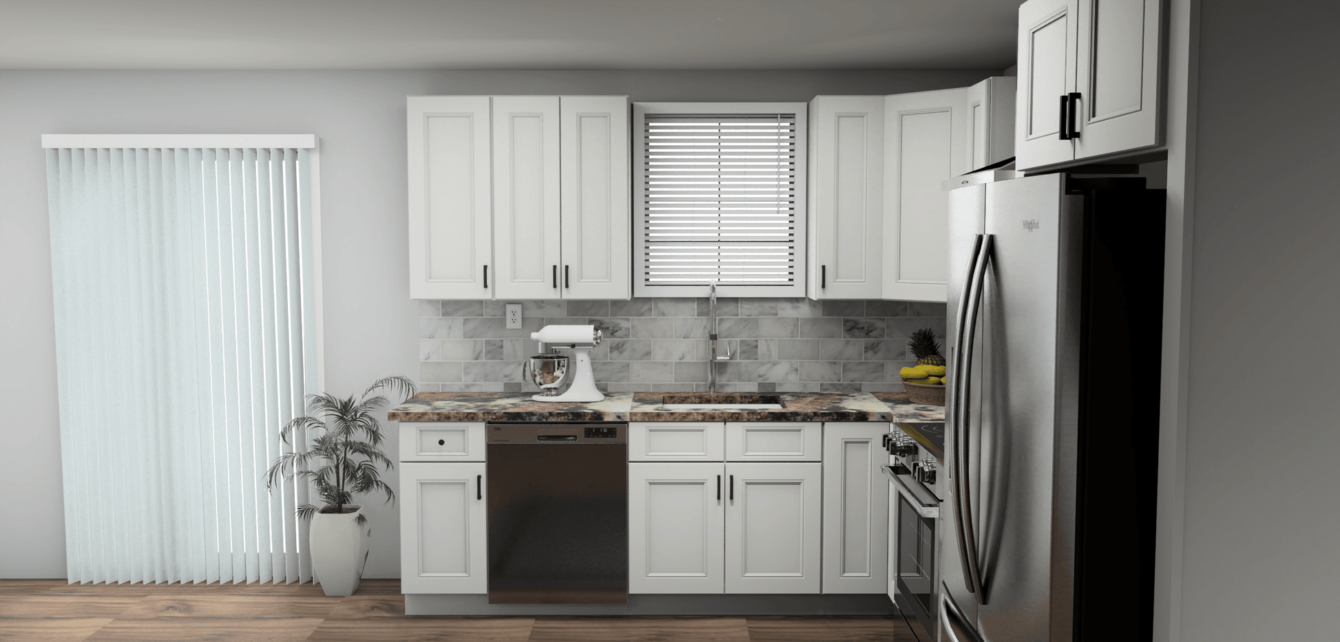 Fabuwood Allure Nexus Frost 9 x 11 L Shaped Kitchen Side Layout Photo
