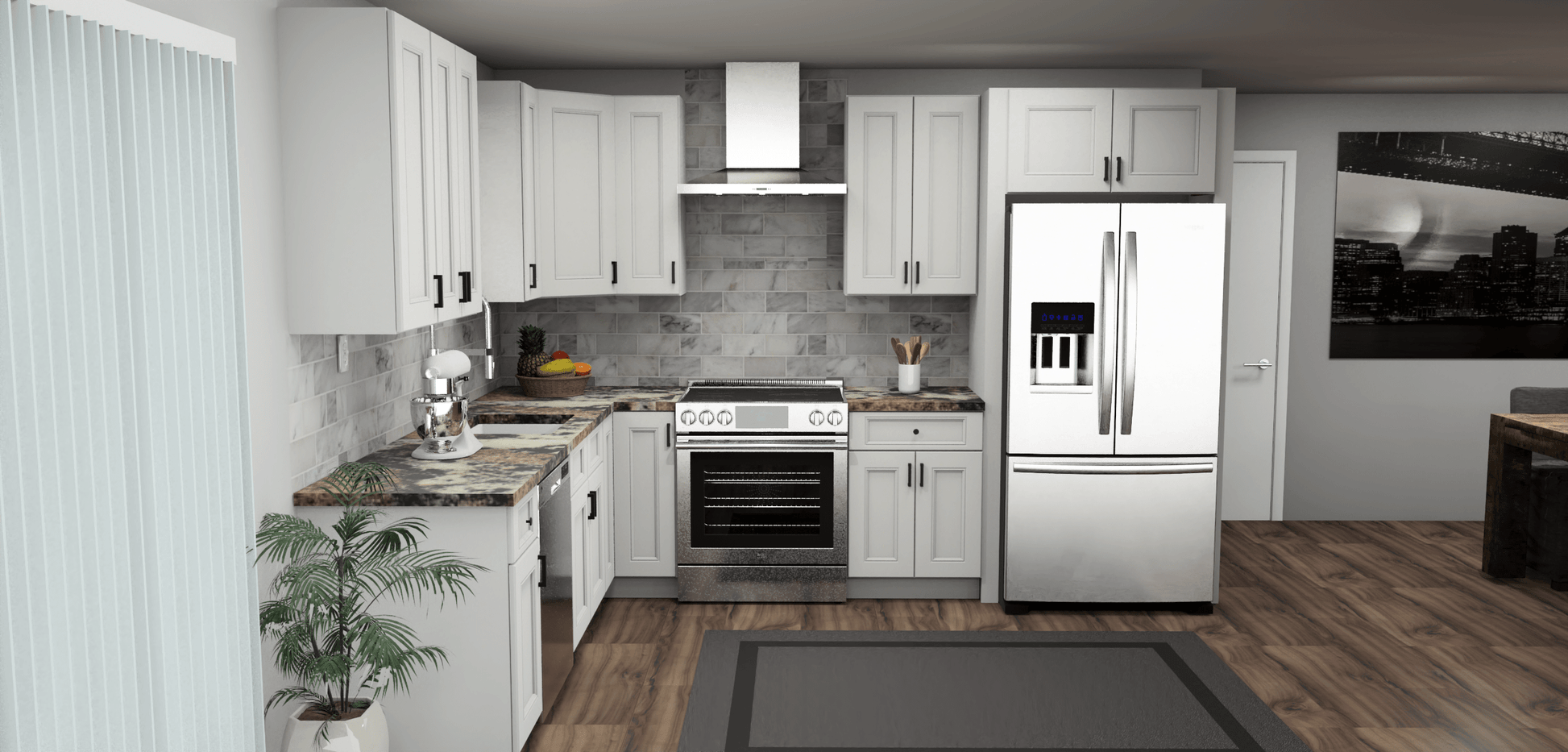 Fabuwood Allure Nexus Frost 9 x 11 L Shaped Kitchen Front Layout Photo