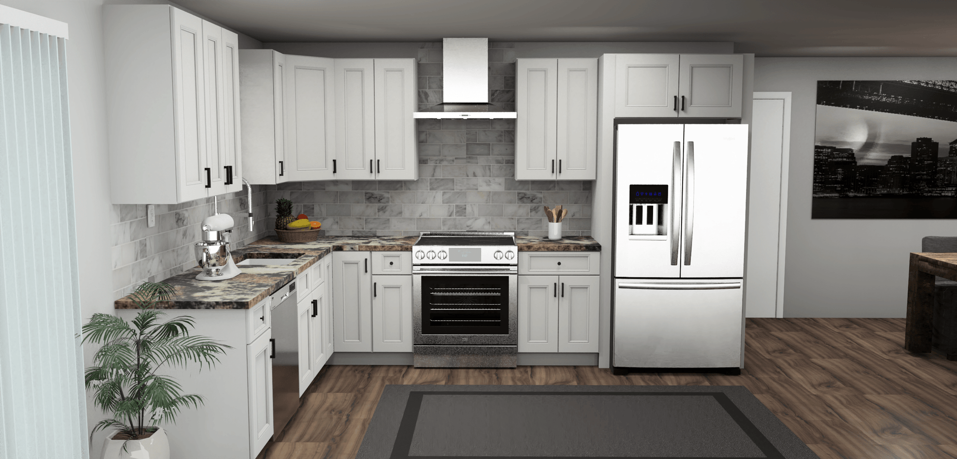 Fabuwood Allure Nexus Frost 9 x 12 L Shaped Kitchen Front Layout Photo