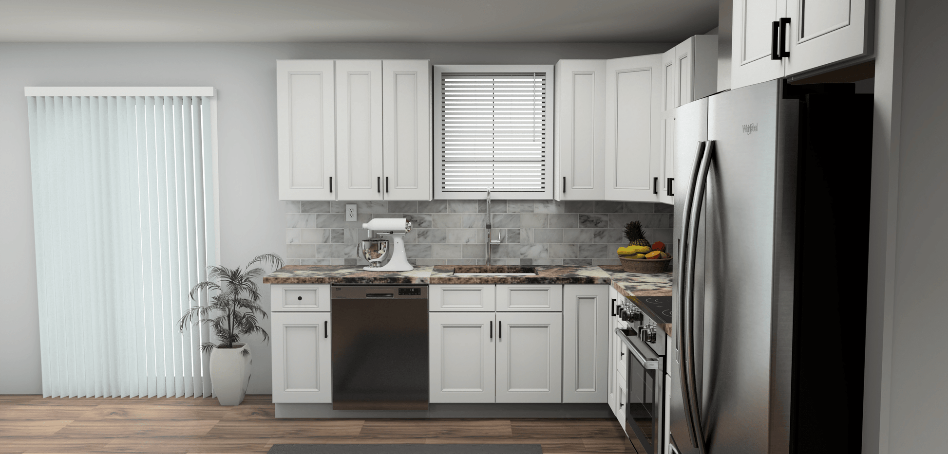 Fabuwood Allure Nexus Frost 9 x 13 L Shaped Kitchen Side Layout Photo