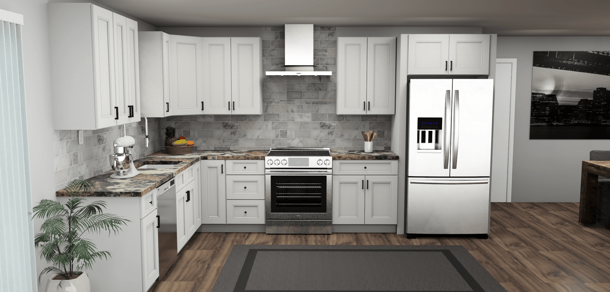 Fabuwood Allure Nexus Frost 9 x 13 L Shaped Kitchen Front Layout Photo