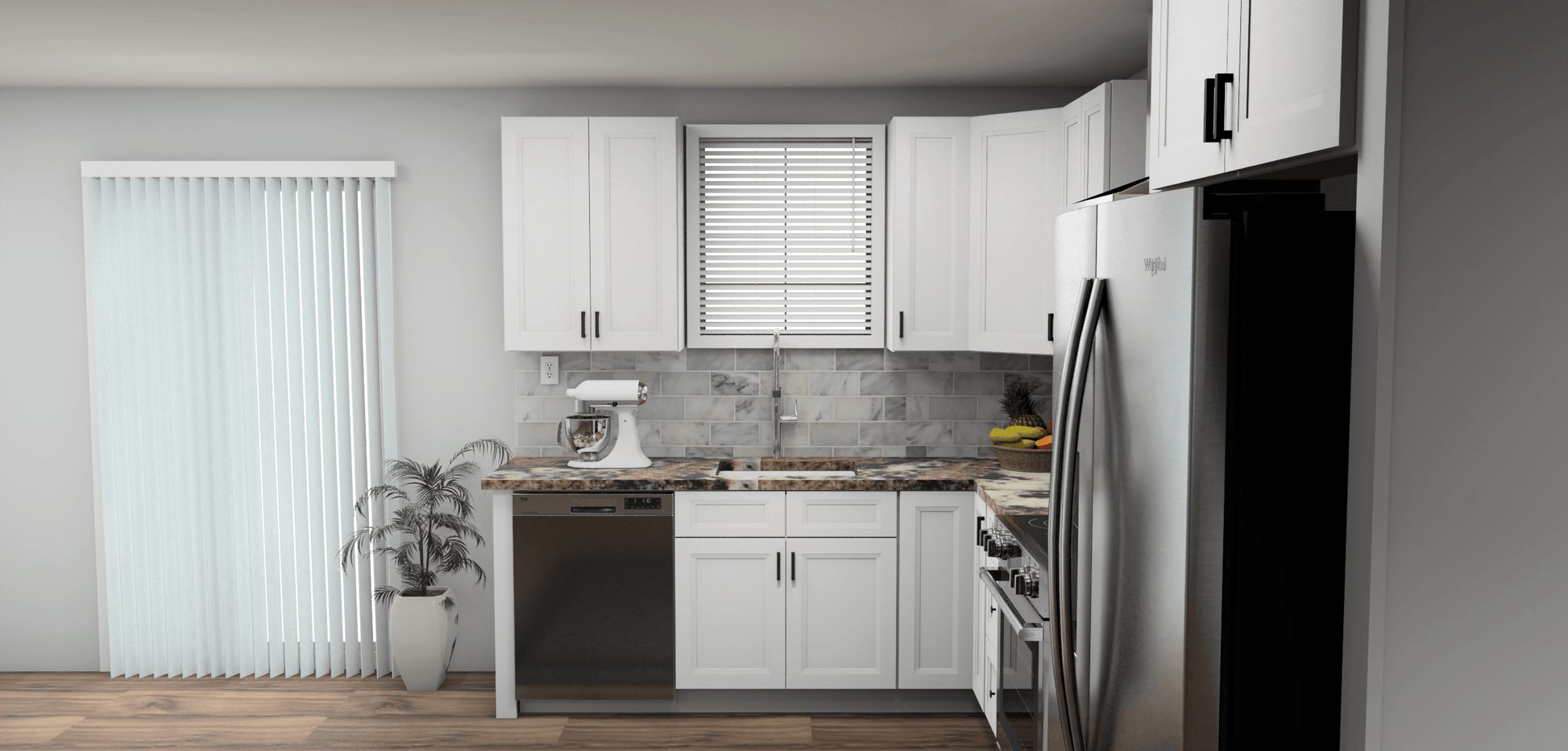 Fabuwood Allure Onyx Frost 8 x 13 L Shaped Kitchen Side Layout Photo