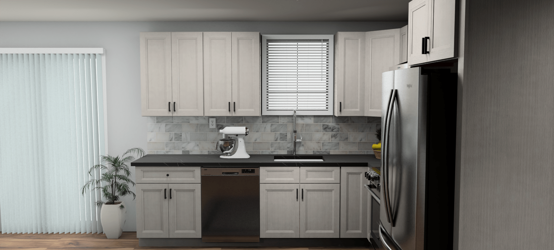 Fabuwood Allure Onyx Horizon 10 x 10 L Shaped Kitchen Side Layout Photo