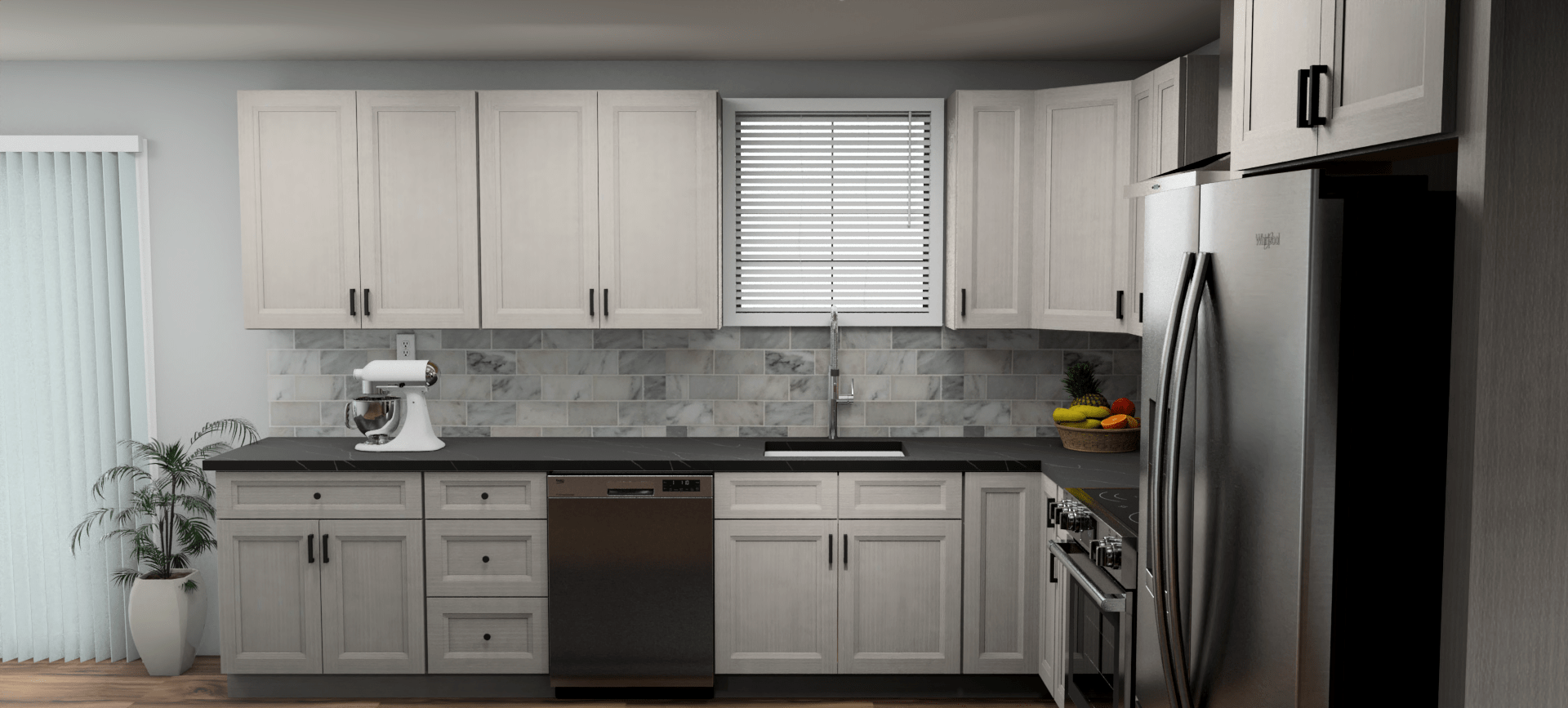 Fabuwood Allure Onyx Horizon 12 x 12 L Shaped Kitchen Side Layout Photo