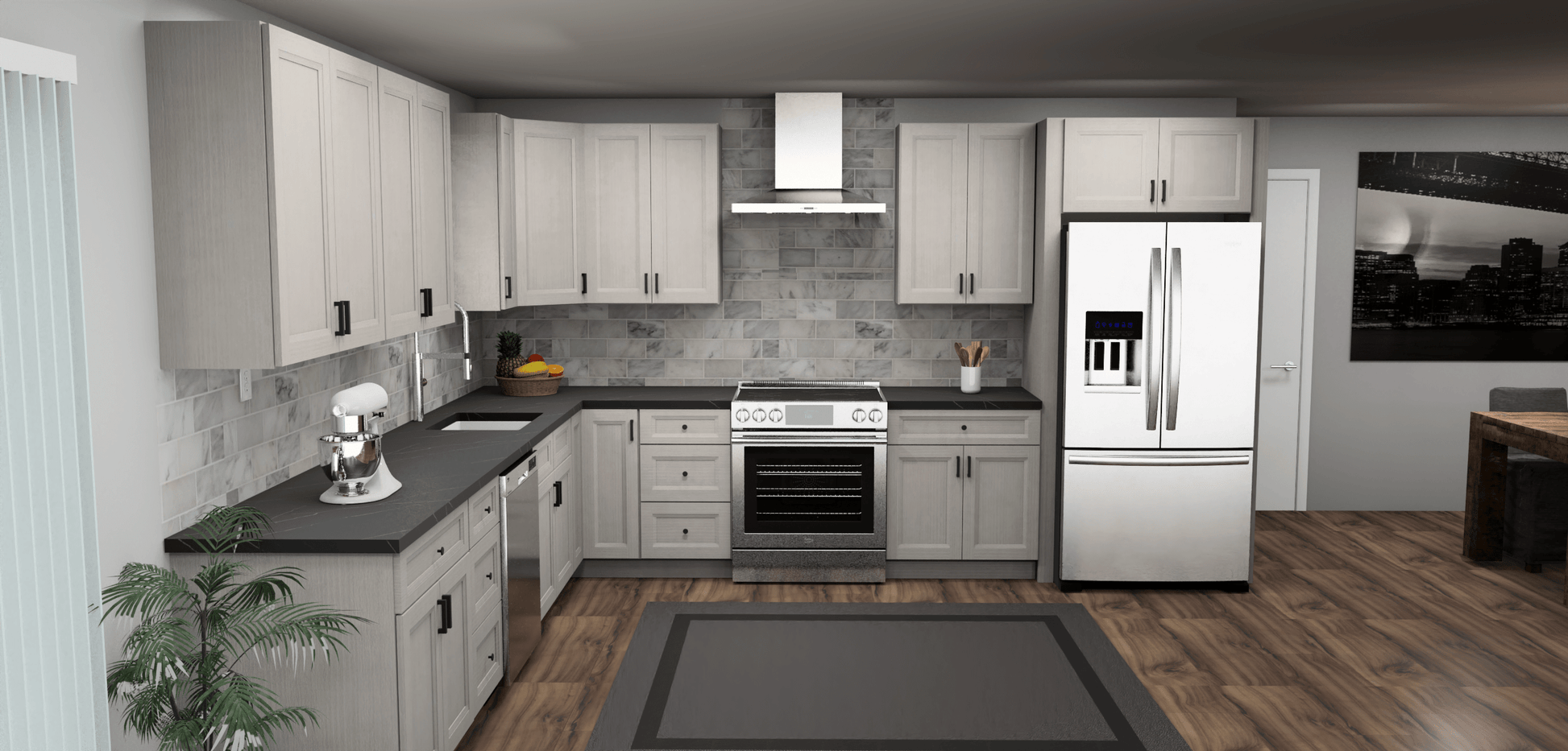 Fabuwood Allure Onyx Horizon 12 x 13 L Shaped Kitchen Front Layout Photo