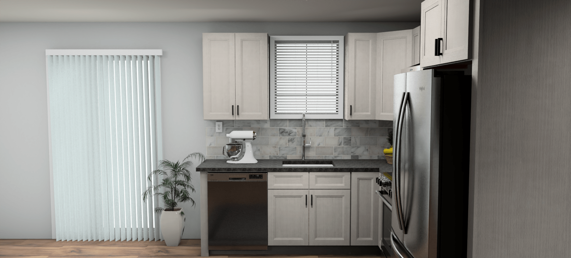 Fabuwood Allure Onyx Horizon 8 x 10 L Shaped Kitchen Side Layout Photo