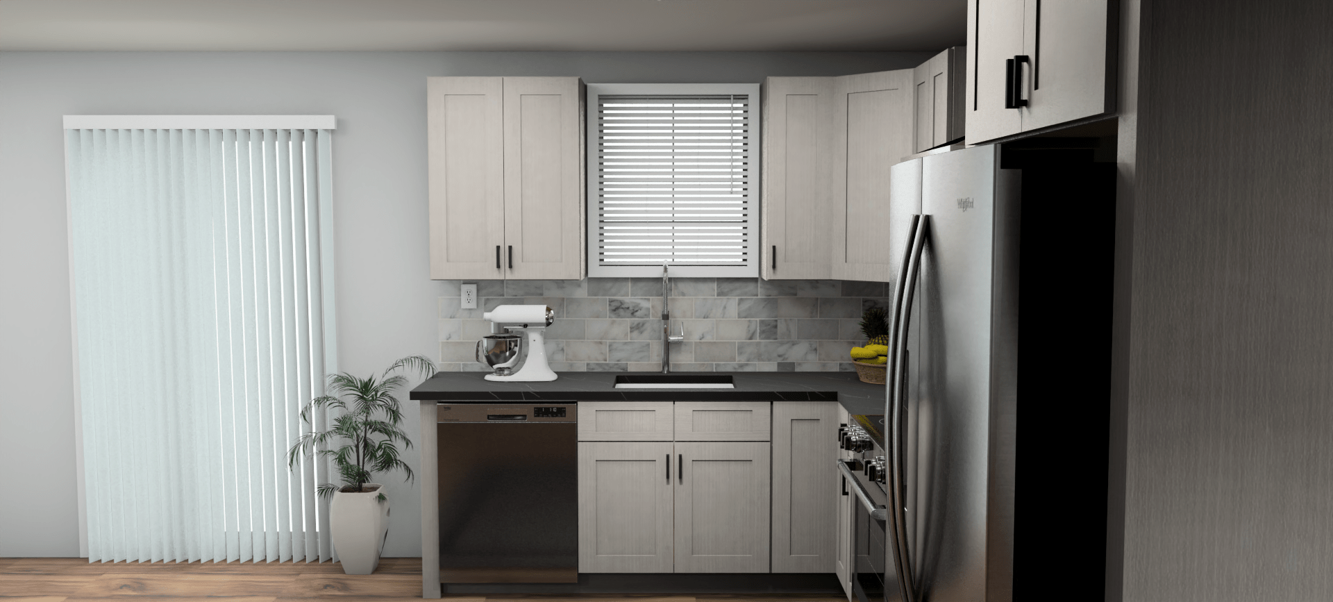 Fabuwood Allure Onyx Horizon 8 x 12 L Shaped Kitchen Side Layout Photo