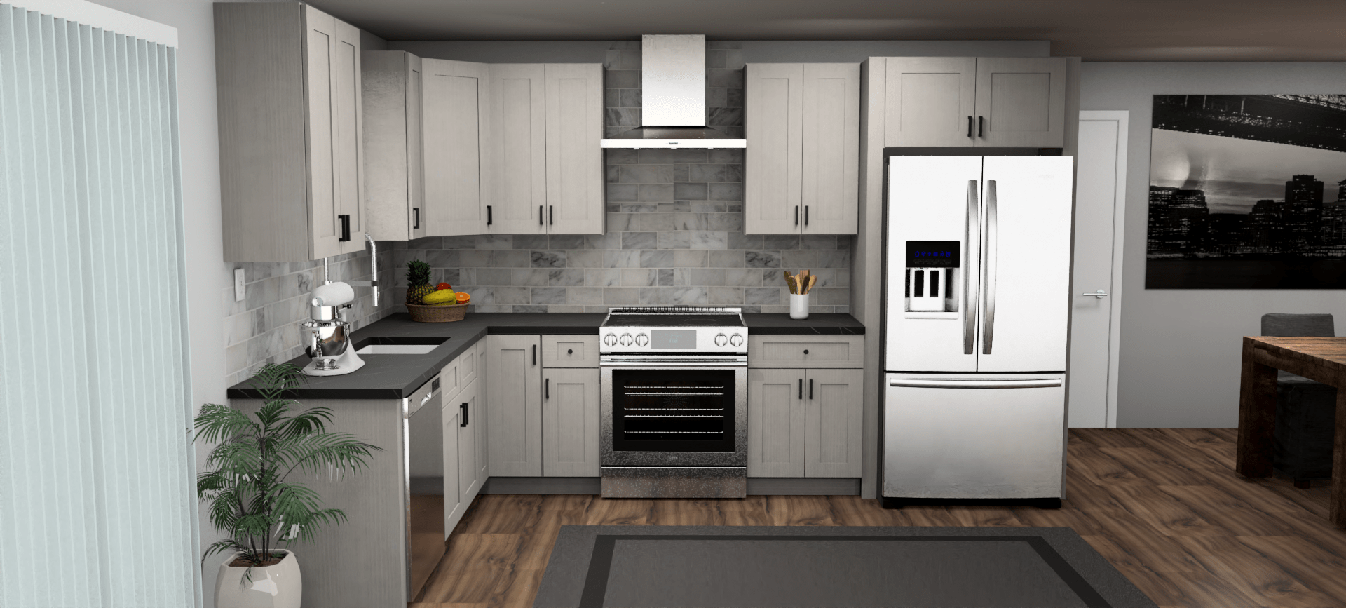Fabuwood Allure Onyx Horizon 8 x 12 L Shaped Kitchen Front Layout Photo