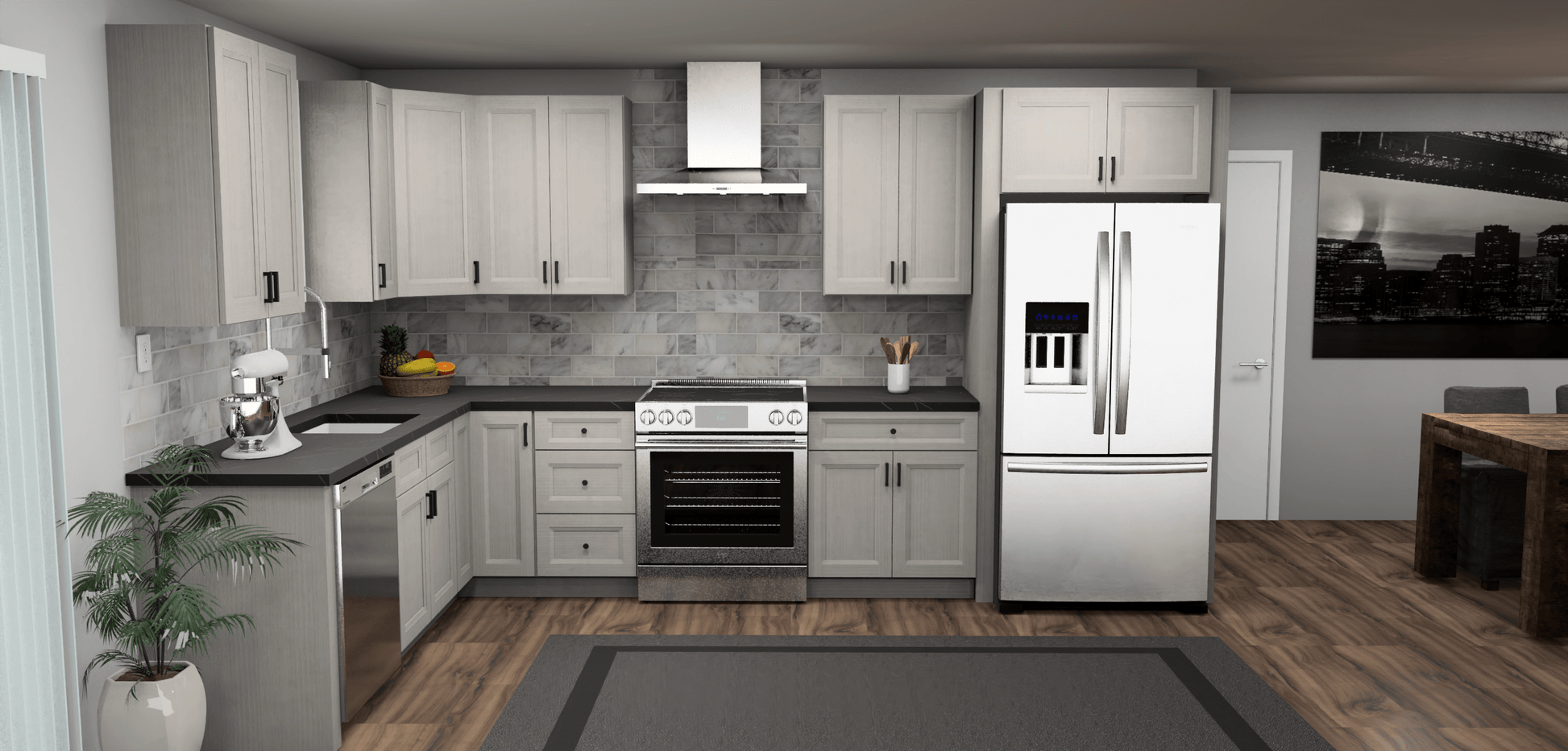 Fabuwood Allure Onyx Horizon 8 x 13 L Shaped Kitchen Front Layout Photo