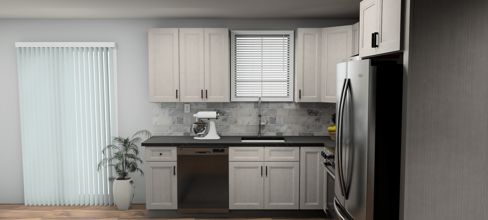 Fabuwood Allure Onyx Horizon 9 x 10 L Shaped Kitchen Side Layout Photo