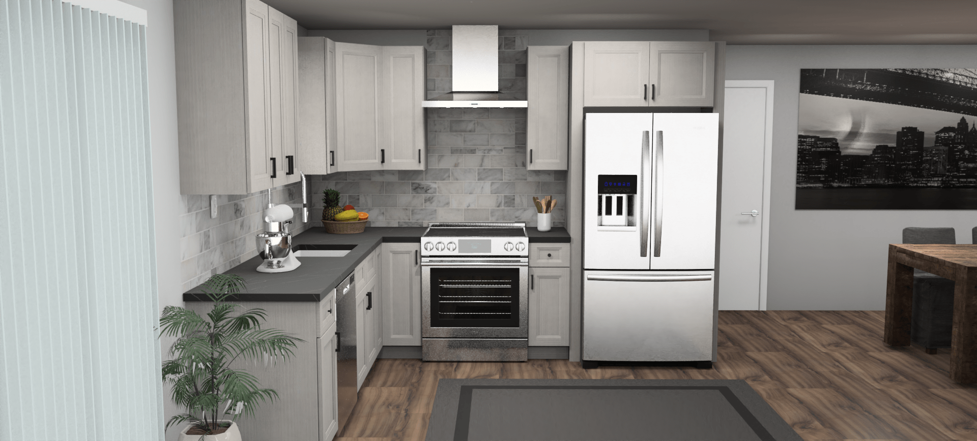 Fabuwood Allure Onyx Horizon 9 x 10 L Shaped Kitchen Front Layout Photo