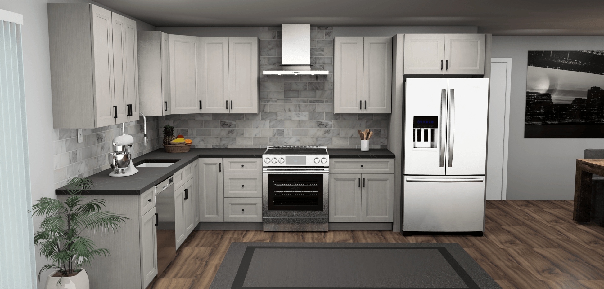 Fabuwood Allure Onyx Horizon 9 x 13 L Shaped Kitchen Front Layout Photo