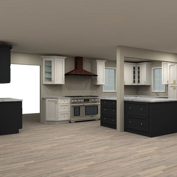 Fabuwood Allure Fusion Dove and Pitch Black 231 by 177 in. L Shaped Kitchen with Island and 36 in. Farmhouse Sink