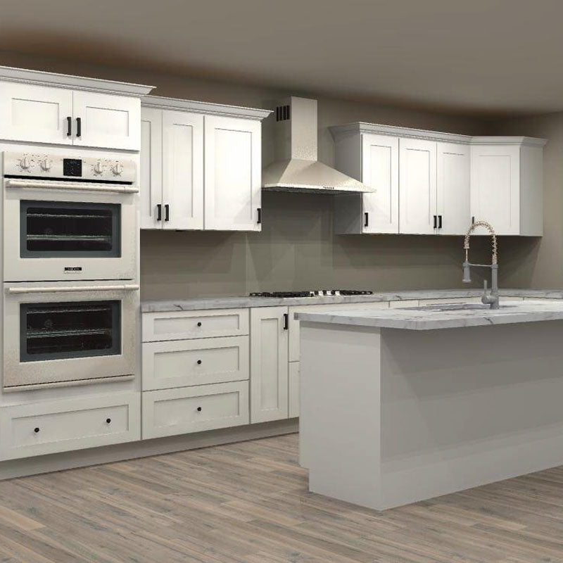 Fabuwood Allure Galaxy Frost 183 by 153 in. L Shaped Kitchen with Island and 36 in. Double Sink